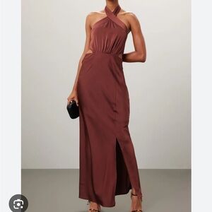 MINKPINK Finlay Halter Neck Bridesmaid Dress in Clay NWT